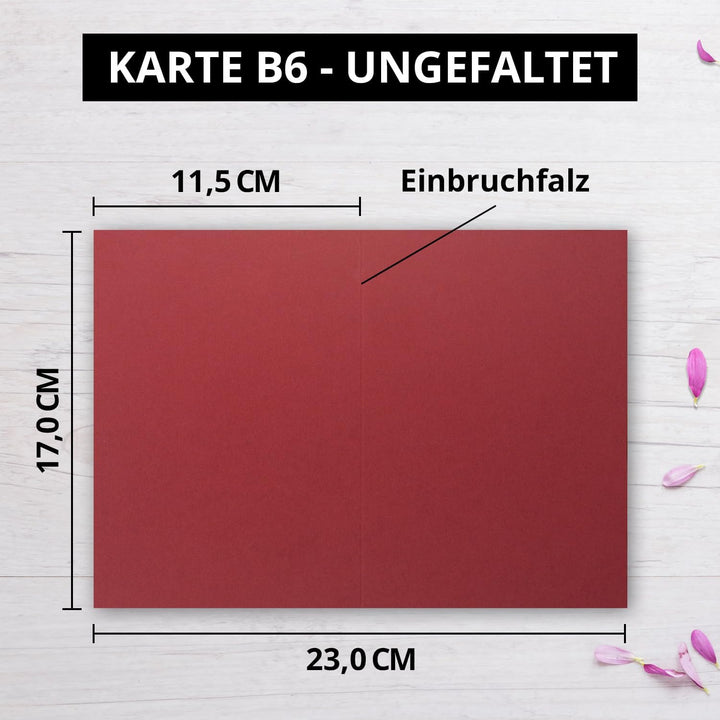50 Faltkarten B6 - Dunkel-Rot - PREMIUM QUALITÄT - 11,5 x 17 cm - sehr formstabil - für Drucker geei