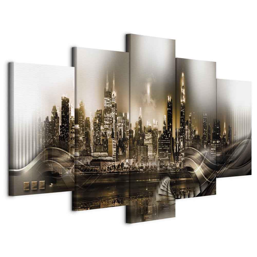 murando - Wandbilder XXL Stadt New York 150x75cm 5 tlg - Wand Deko Leinwand Bilder Gross Wanddeko Wo