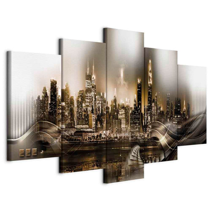 murando - Wandbilder XXL Stadt New York 100x50cm 5 tlg - Wand Deko Leinwand Bilder Gross Wanddeko Wo