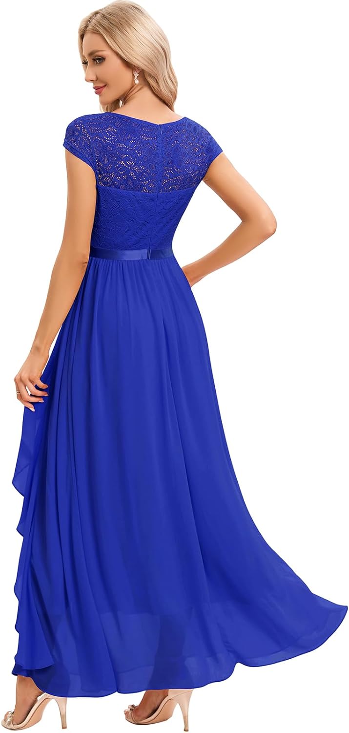 Gardenwed Abendkleid elegant für Hochzeit V-Ausschnitt Spitzen Cocktailkleid Damen Kurzarm Ballkleid