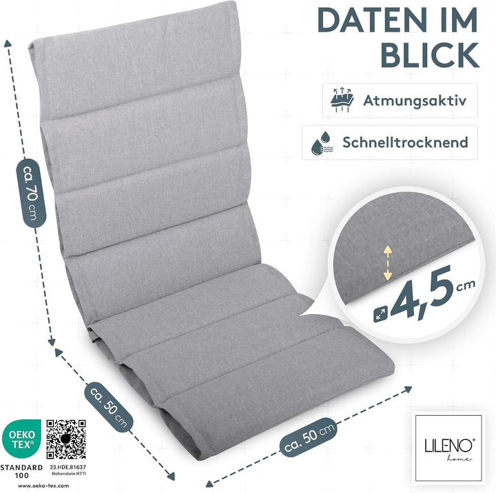 LILENO HOME Gartenstuhl Auflagen als [1er Set - Hochlehner] in Silber | bequeme Liegen als Sitzaufla