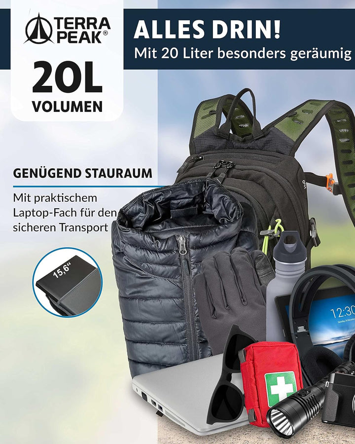 Terra Peak Wanderrucksack 20L Active 20 Premium (klein) Trekkingrucksack mit Rückenbelüftung, Regens