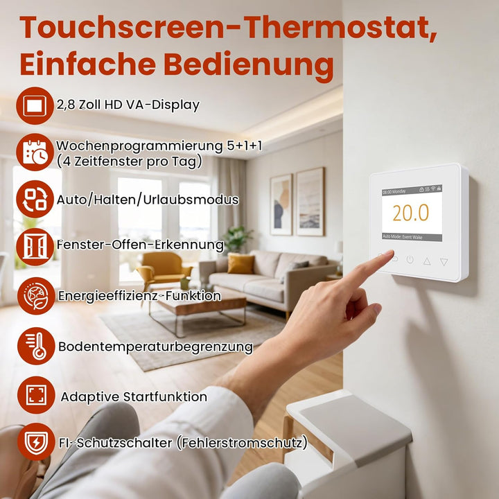 HEATIT Fussbodenheizung Matte, elektrisch, selbstklebend, Fussbodenheizung, 150W/㎡ Warmmat (1.5㎡ 84K