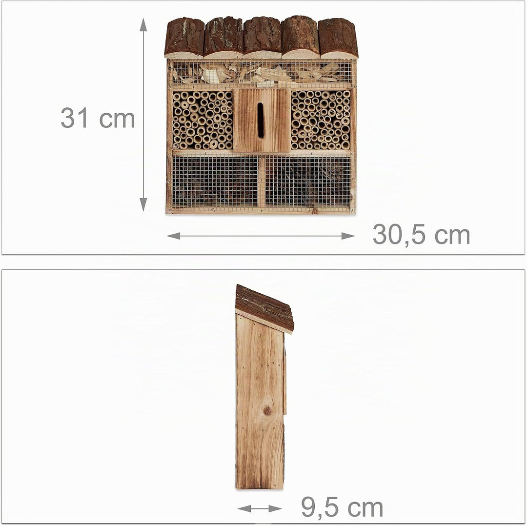 Relaxdays Insektenhotel Zum Aufhängen, Bienenhotel, Schmetterlingshaus, Geflämmtes Holz, HBT: 31 x 3