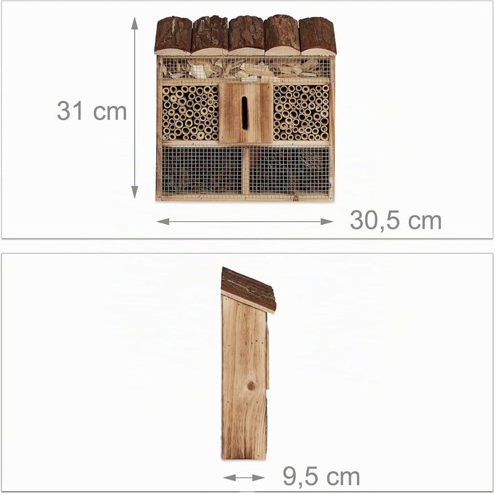 Relaxdays Insektenhotel Zum Aufhängen, Bienenhotel, Schmetterlingshaus, Geflämmtes Holz, HBT: 31 x 3