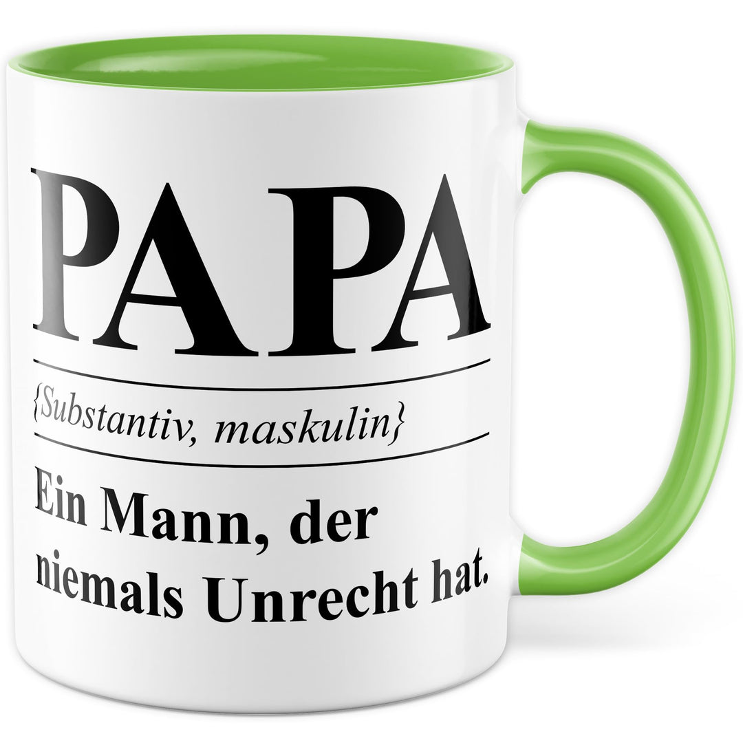 Tasse Papa Geschenk Papa (Substantiv, maskulin) Ein Mann, der niemals Unrecht hat, Kaffeetasse Vater