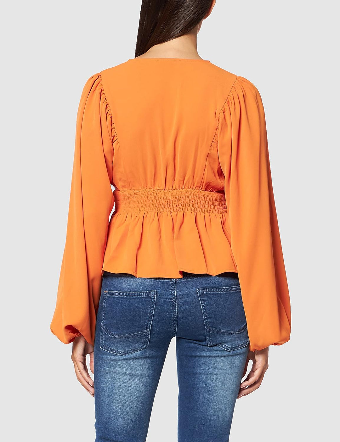 NA-KD Damen Smocked Waist Blouse Bluse 42 Orange, 42 Orange