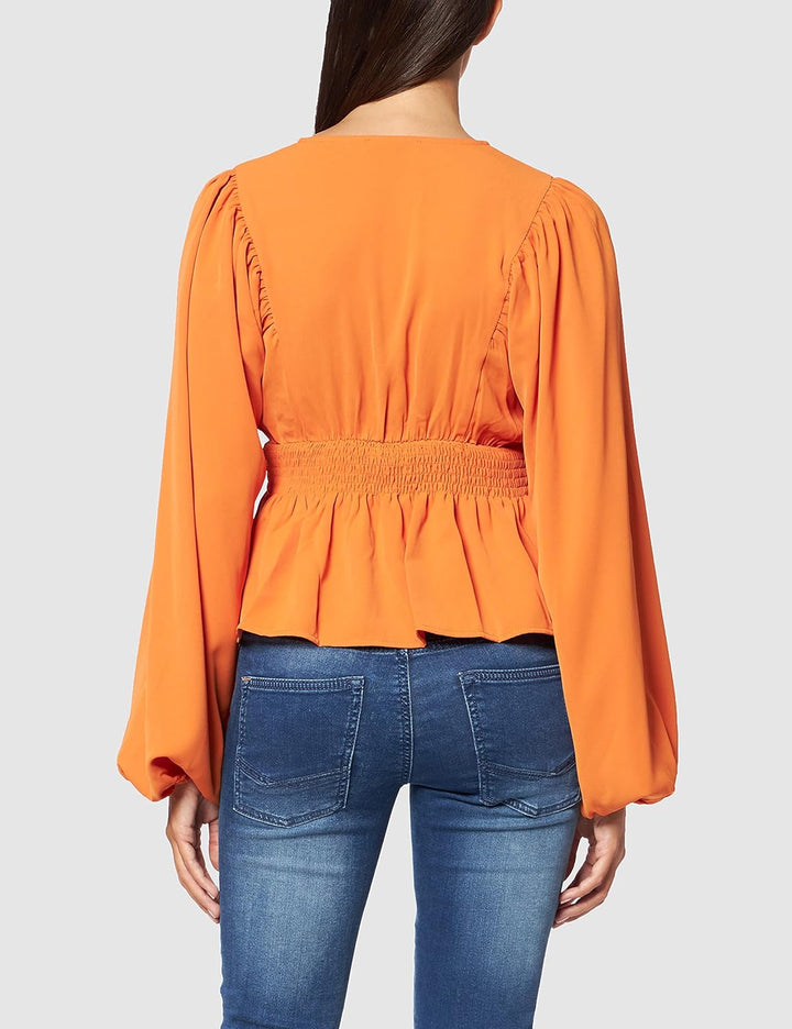 NA-KD Damen Smocked Waist Blouse Bluse 42 Orange, 42 Orange