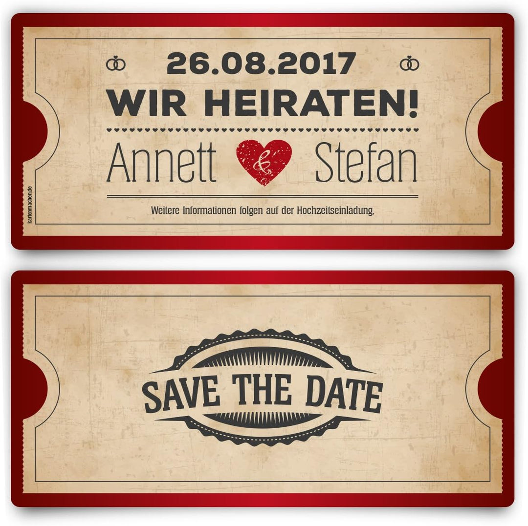 Save the Date Karten zur Hochzeit (100 Stück) - Vintage Herz in Rot 100 Stück Rot, 100 Stück Rot