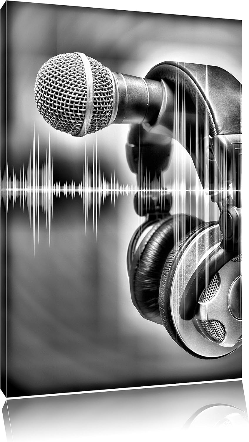 Monocrome, Mikrofon, Format: 100x70 auf Leinwand, XXL riesige Bilder fertig gerahmt mit Keilrahmen,