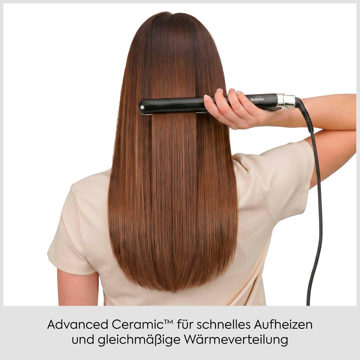 BaByliss Midnight Shine Glätteisen, Haarglätter mit Titan‑Keramikplatten, Extra lange Stylingplatten