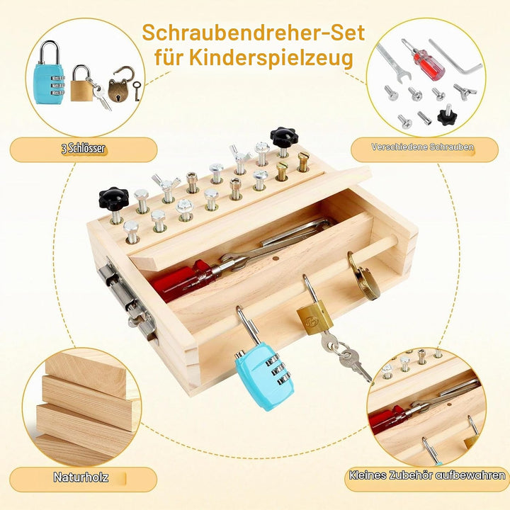 Montessori Spielzeug ab 3 4 5 Jahre, Holzspielzeug Motorikspielzeug mit Schraubendreher, Busy Board