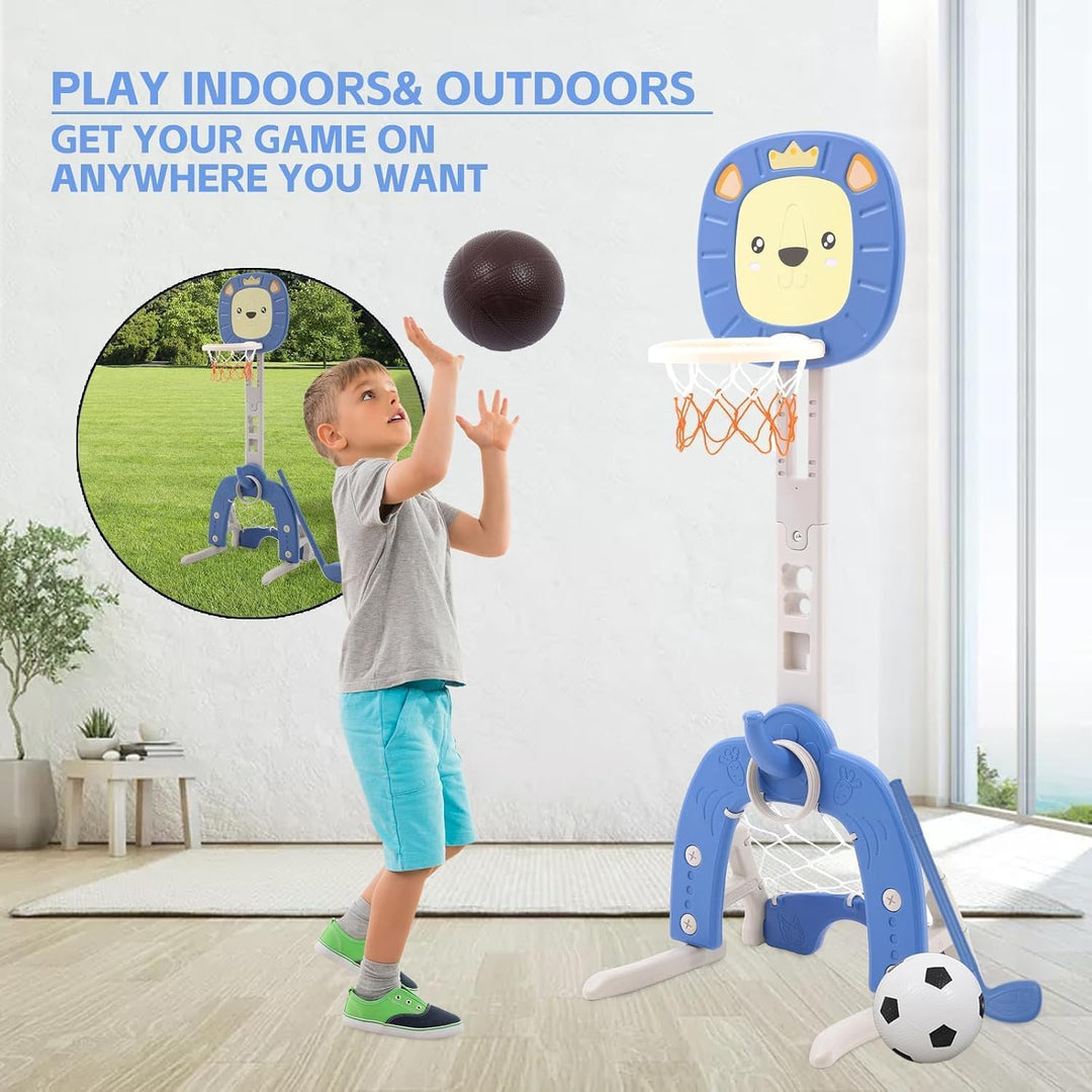 Kinder Basketballkorb Set 4 in 1 Basketballkorb Indoor Outdoor mit Basketbälle Fussballtor Wurfspiel