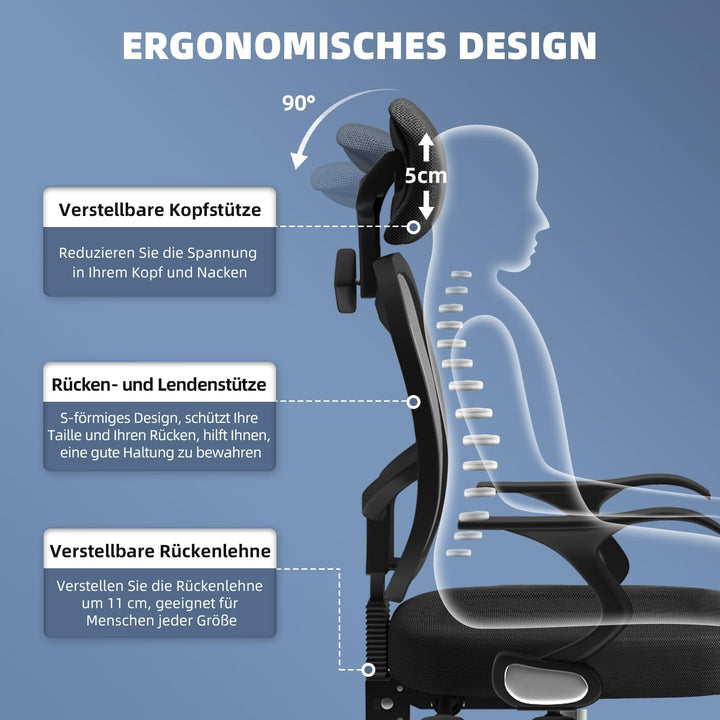 Bürostuhl, Schreibtischstuhl Bürostuhl ergonomisch, höhenverstellbare Rückenlehne, Drehstuhl mit Ver