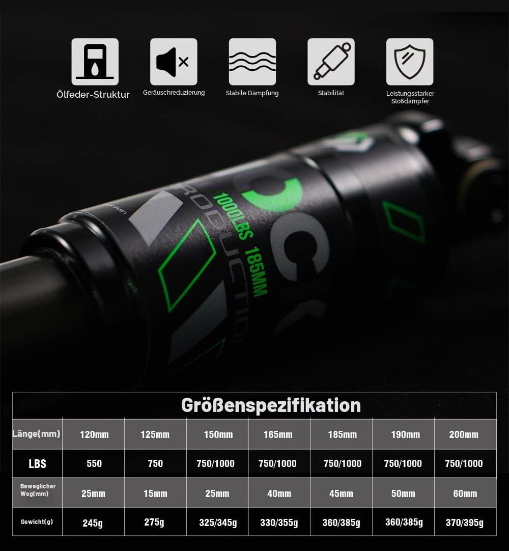 Chooee Fahrrad Stossdämpfer hinten 120mm 125mm 150mm 165mm 185mm 190mm 200mm Mountainbike Dämpfer Hi