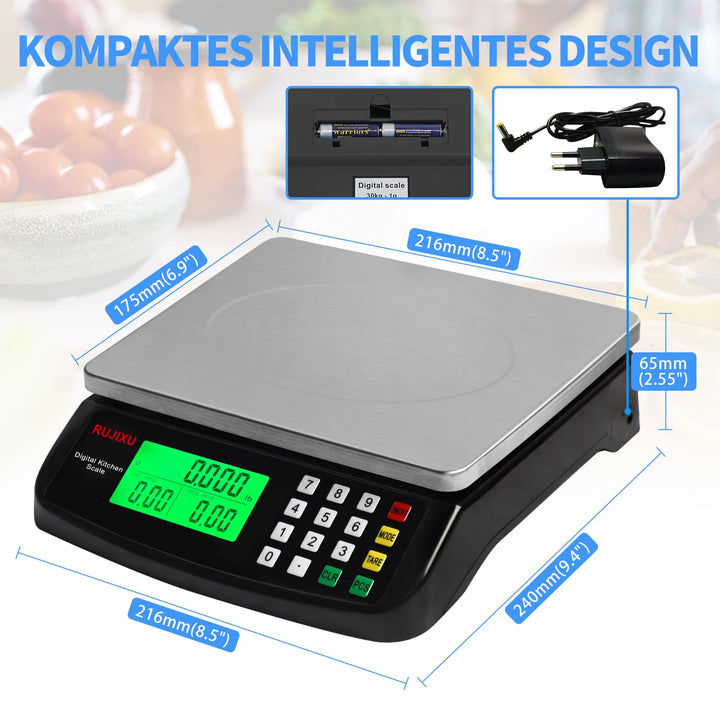 Digitale Küchenwaagen 30kg waage küche Edelstahl Digitalwaage mit LCD Display und Tara Funktion Digi