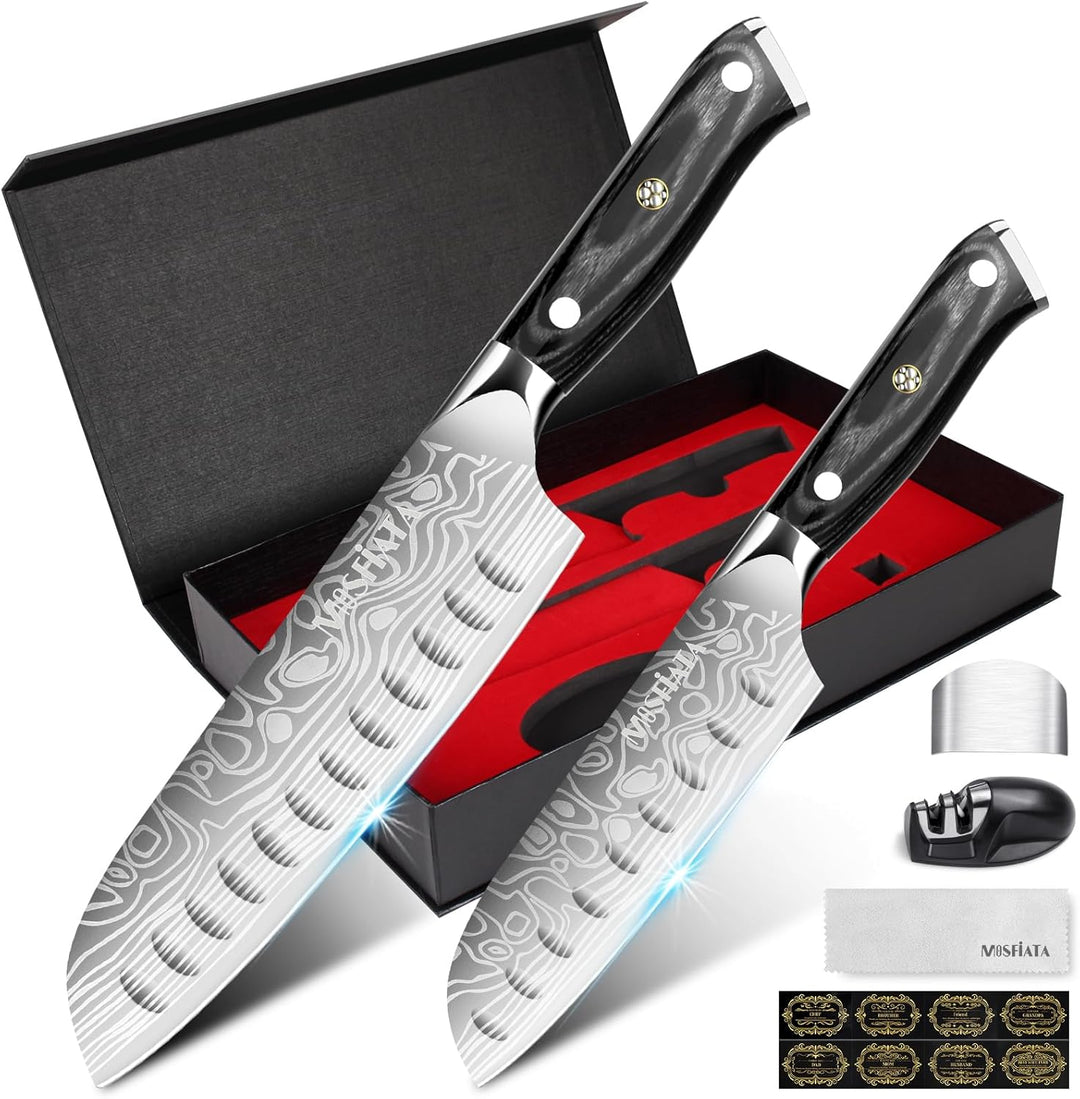 MOSFiATA 2PCS Küchenmesser, 7 Zoll Santoku Messer und 5.5 zoll Santoku Messer, Kochmesser Profi Japa