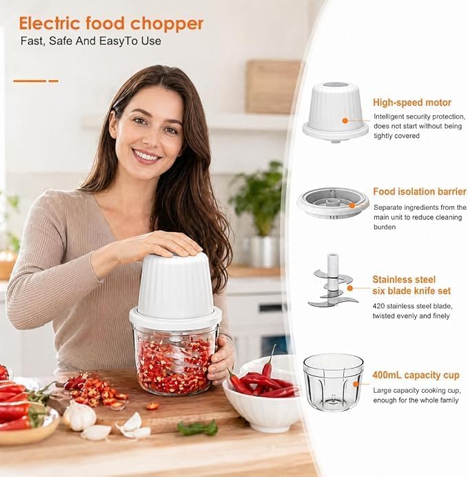 Zerkleinerer Elektrisch 400ml, Gemüsezerkleinerer Zwiebelschneider Elektrisch Multizerkleinerer, Min