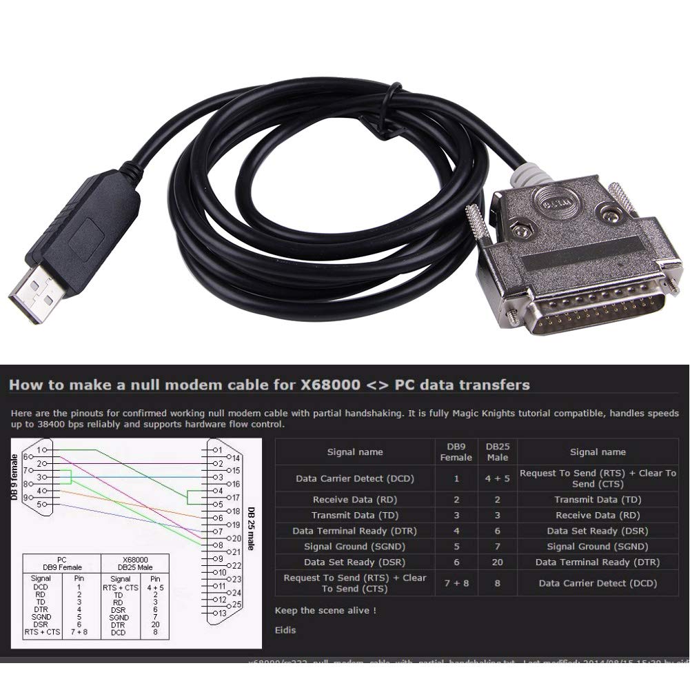 USB zu DB25 RS232 Serieller Adapter Konverterkabel Null Modem FTDI Treiber für Sharp X68K X68000 PC