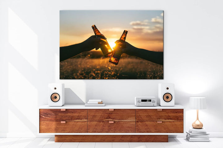 deyoli kühles Bier zum Abend Format: 100x70 als Leinwand, Motiv fertig gerahmt auf Echtholzrahmen, H