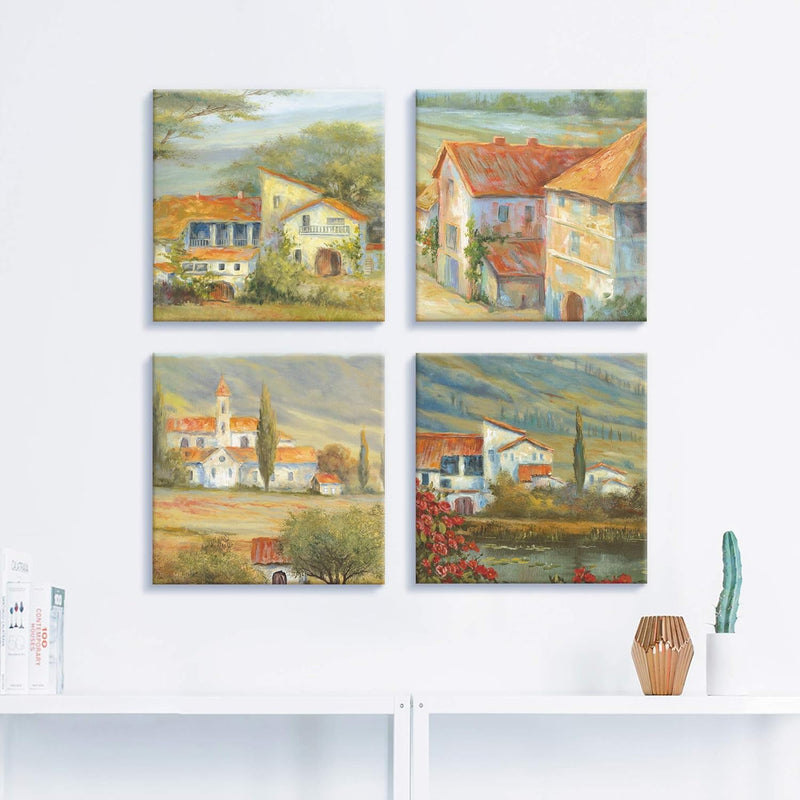 ARTLAND Leinwandbilder auf Holz Wandbild Bild Set 4 teilig je 40x40 cm Quadratisch Landschaft Frankr