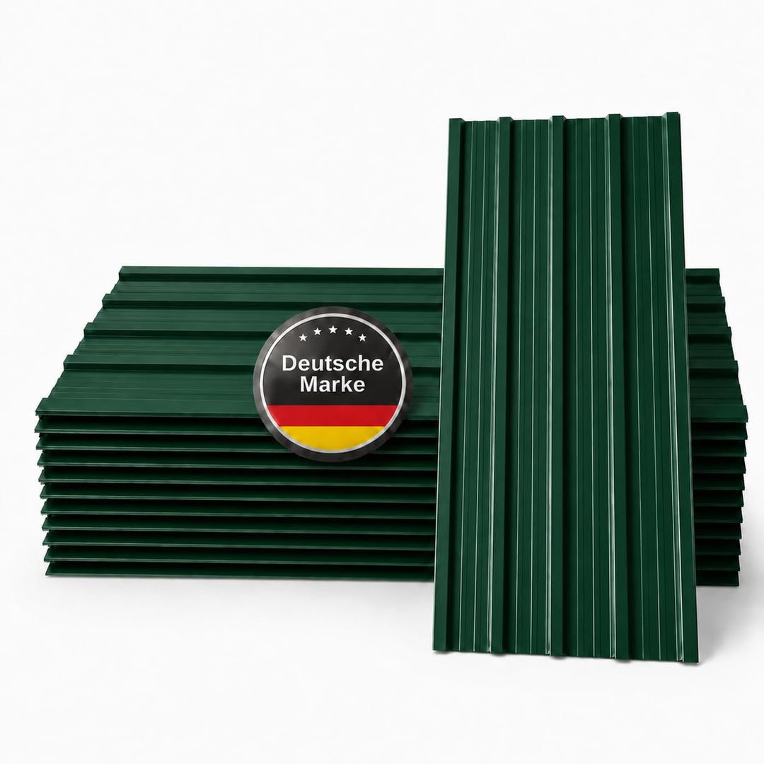 Trapezblech Dachplatten 12er Set Grün RAL 6005, 1090 x 445 mm, verzinkt, Dachblech Profilblech für G