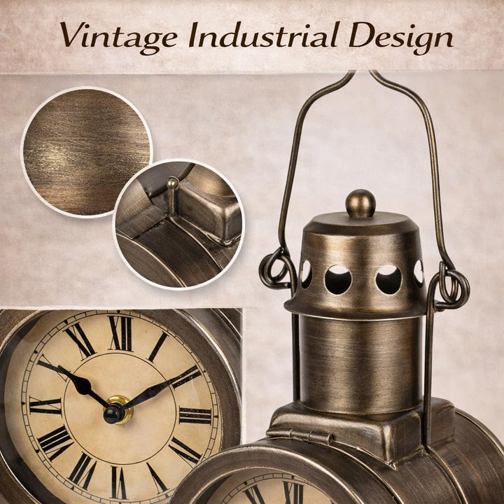 formano Metall Standuhr Vintage im Grubenlampen Design Tischuhr 32 cm im Industrial Stil, Quarz Lauf