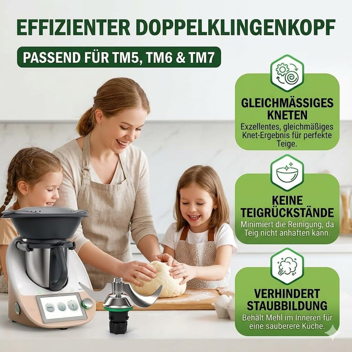 Messer für Thermomix TM7, Teigmesser TM6,TM5,TMF, Upgrade Doppelklinge Edelstahl Teigmischmesser, Kn