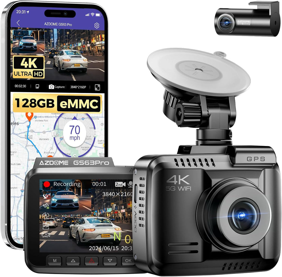 AZDOME 4K Autokamera mit Rückfahrkamera 5Ghz WiFi GPS Dashcam Auto Vorne Hinten mit Parküberwachung