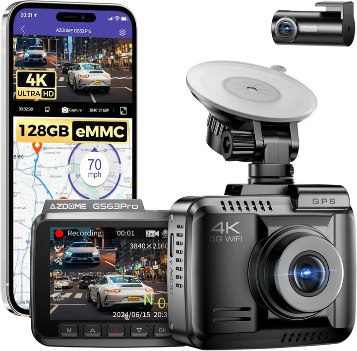 AZDOME 4K Autokamera mit Rückfahrkamera 5Ghz WiFi GPS Dashcam Auto Vorne Hinten mit Parküberwachung