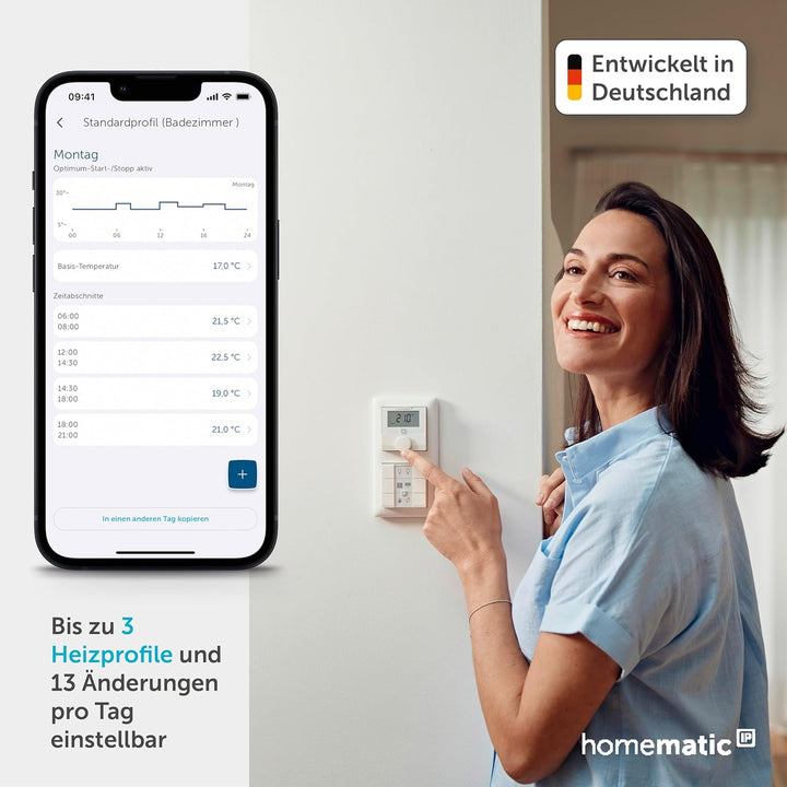 Homematic IP Smart Home Wandthermostat HmIP-WTH-2 mit Luftfeuchtigkeitssensor Display, Stellrad ja,