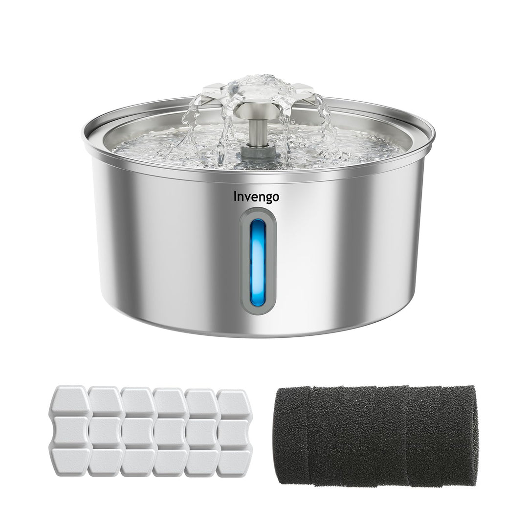 Katzenbrunnen Edelstahl, 3.2L Trinkbrunnen für Katze mit Blumenfontäne & 6 Kohlefilter und 6 Schaums