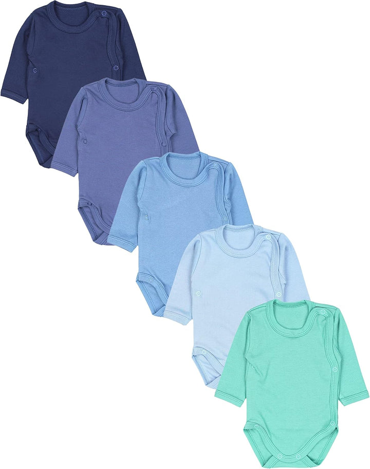 Baby Body Langarm – Wickelbody Langarm im 5er Pack aus Baumwolle für Mädchen und Jungen, Dunkelblau