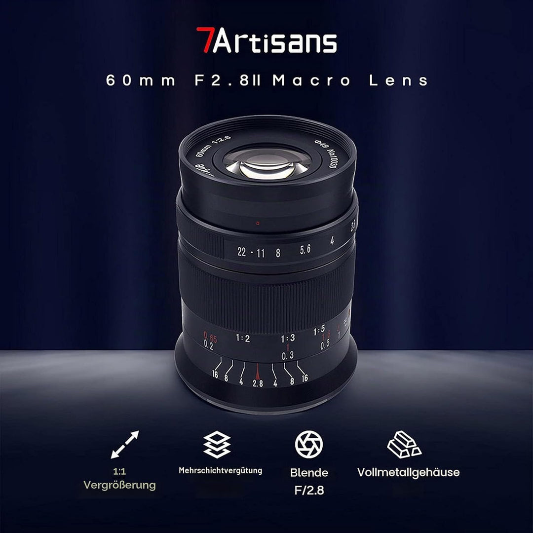 7artisans 60mm F2.8 II Makro-Objektiv, Kompatibel mit Fuji X-Mount-Kameras Kameras X-A1 X-A10 X-A2 X