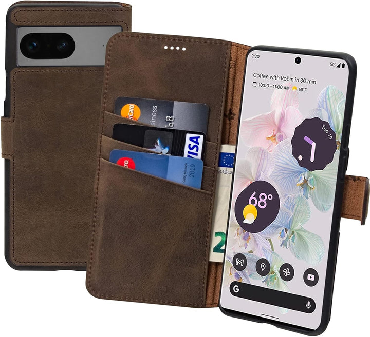 Suncase Book-Style Hülle kompatibel mit Google Pixel 7 5G Leder Tasche (Slim-Fit) Lederhülle Handyta