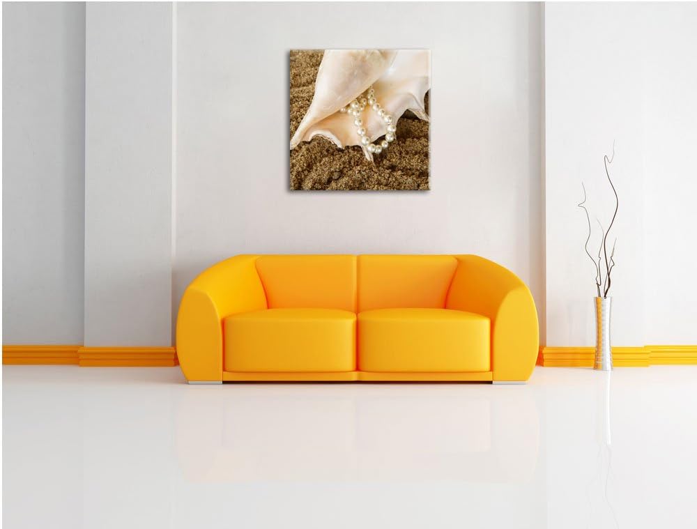 Pixxprint Muschel mit Perlenkette als Leinwandbild/Grösse: 70x70 cm/Wandbild/Kunstdruck/fertig bespa