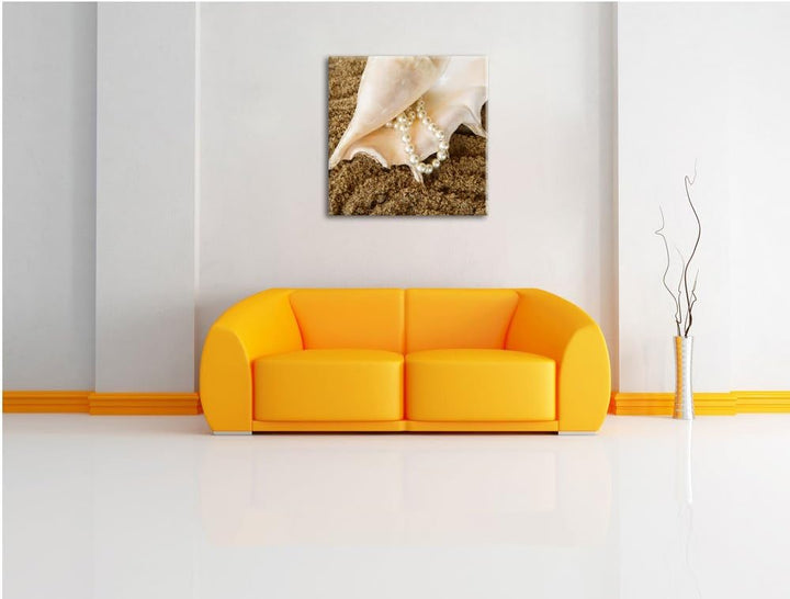 Pixxprint Muschel mit Perlenkette als Leinwandbild/Grösse: 70x70 cm/Wandbild/Kunstdruck/fertig bespa