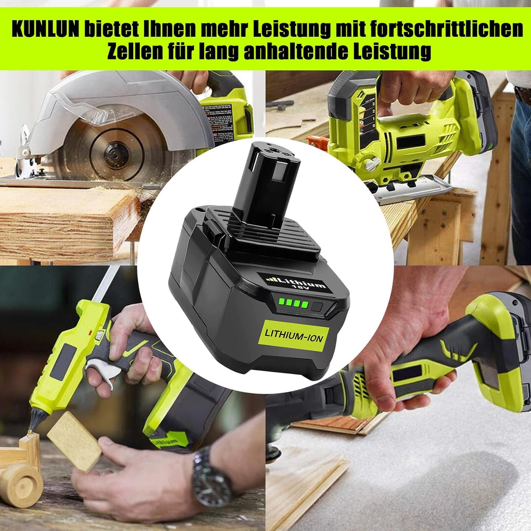 KUNLUN 2Stück 5,5Ah Ersatzakku für Ryobi 18V P108 Akku Li-ion Batterie Ryobi ONE+ RB18L50 RB18L40 RB