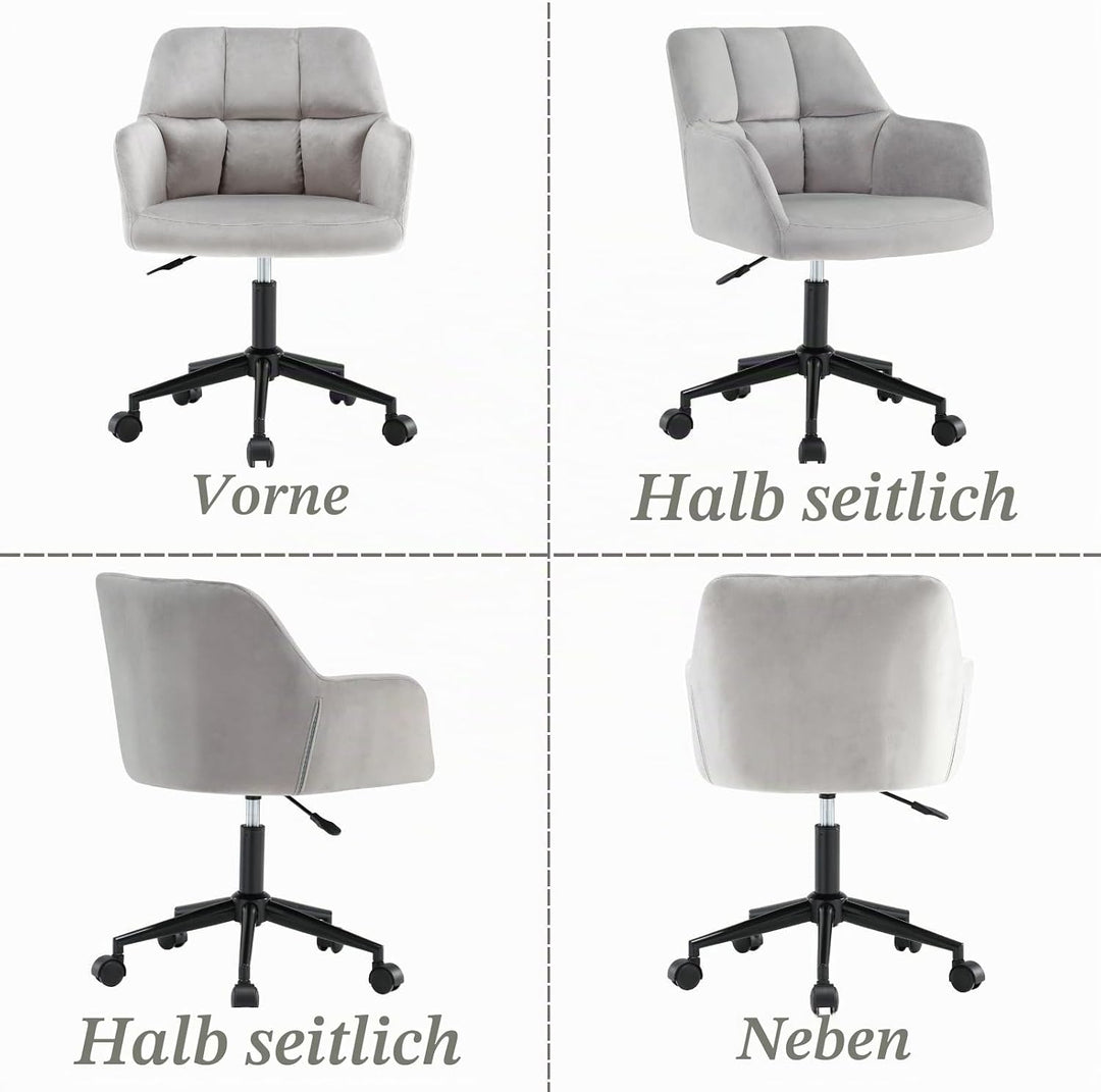 Bürostuhl Samt mit Rollen, Drehstuhl höhenverstellbar Schreibtischstuhl Dicker Rückenlehne Homeoffic