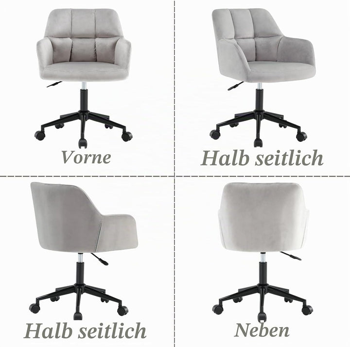 Bürostuhl Samt mit Rollen, Drehstuhl höhenverstellbar Schreibtischstuhl Dicker Rückenlehne Homeoffic