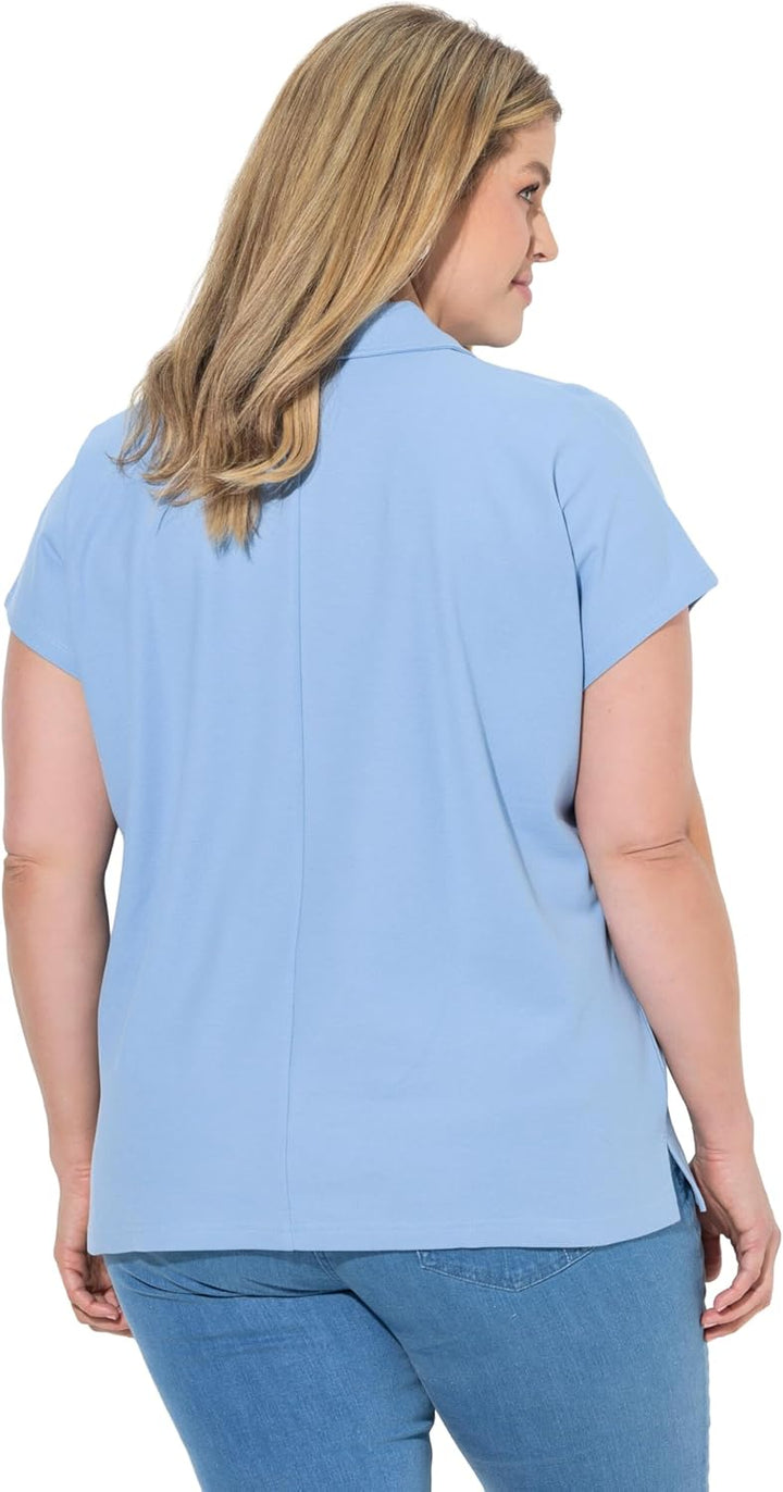 Ulla Popken Damen grosse Grössen Übergrössen Plus Size Poloshirt, Oversized, Polokragen, Halbarm, Bi
