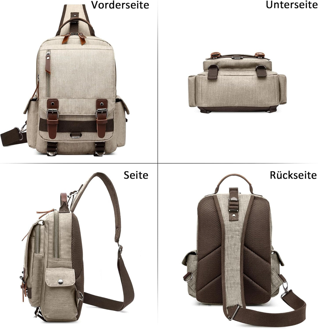 DORRISO Brusttasche Herren Mode Grosse Kapazität Schultertasche für 10,9 Zoll iPad mit Griff Mehrere