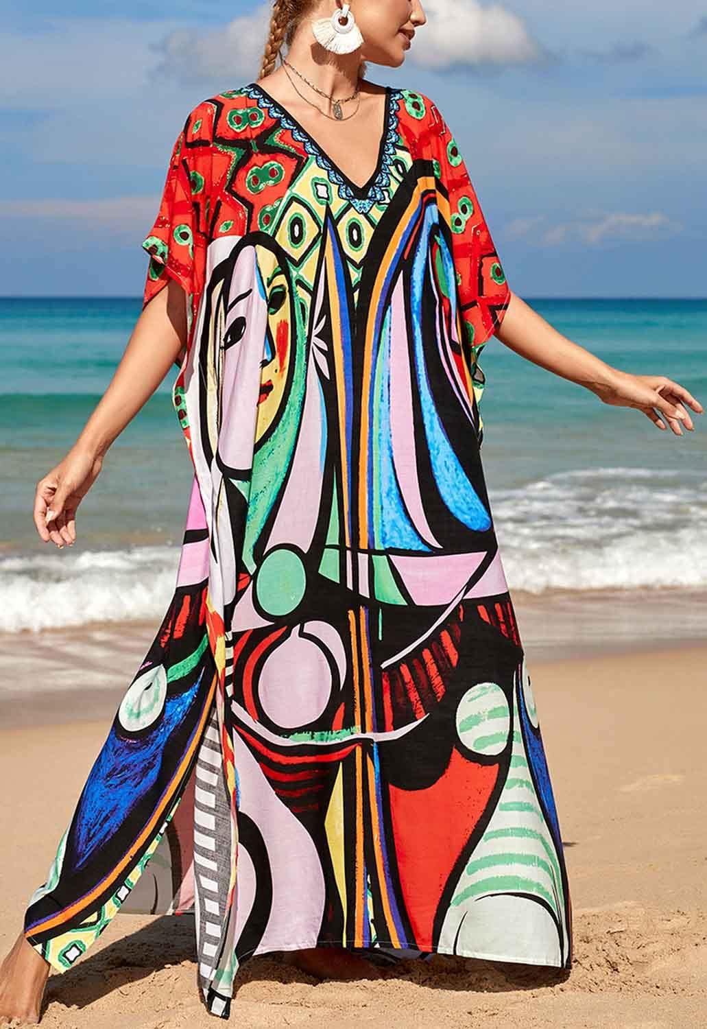 AMEOOR Damen Sommerkleid Strandkleid Kaftan Kleid Lange Bikini Cover Up Sommer Badeanzug Boho Strand