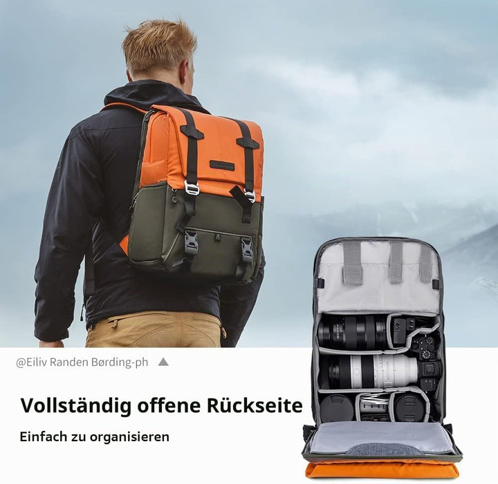 K&amp;F CONCEPT Kamerarucksäcke 20L, Grosse Camera Backpack 15,6 Zoll Laptopfach, Spritzwassergeschutzt