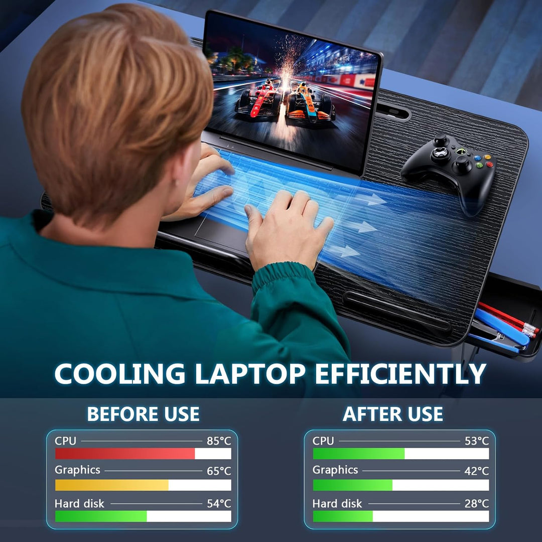 ICARE Laptoptisch, Höhenverstellbar, Winkelverstellbar, Betttisch Klappbar mit Laptop Kühler, Tablet