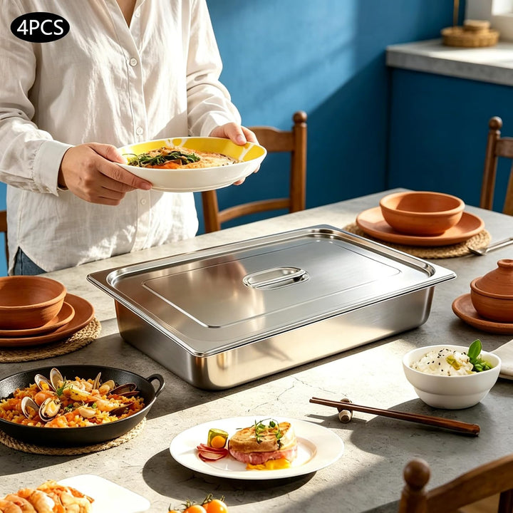 Chafing Dish Speisewärmer Set 4 Stück Edelstahl Warmhaltebehälter | Catering-Wärmespender 9L Behälte