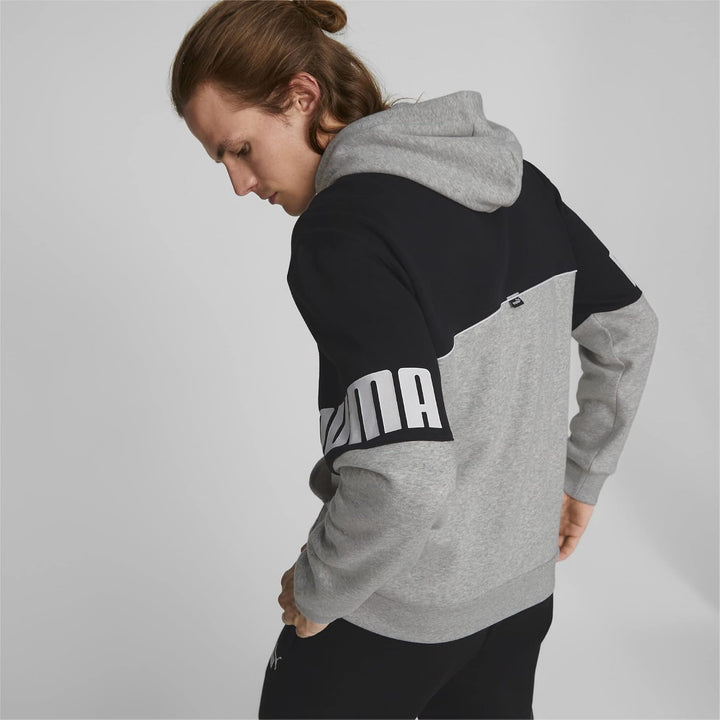 PUMA Herren Power Colorblock Hoodie FL Sweat M Grau - Light Gray Heather, M Grau - Light Gray Heathe
