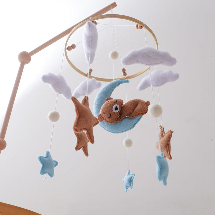 Baby Mobile Babybett Schlafbär, handgemachtes Babymobile mit Bär, Mond und Wolken, Mobile für Babybe