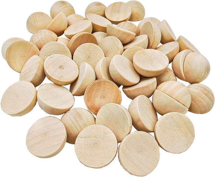 50 Stück halbe Holzperlen 35mm Naturbelassene unbehandelte Holzhalbkugeln Runde gespaltene Holzkugel