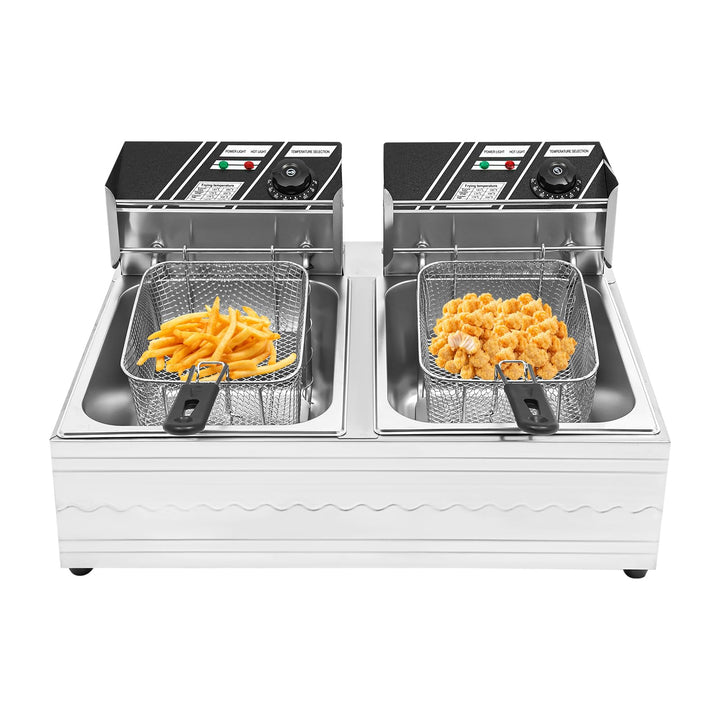 Fritteuse mit Öl, 2500 W 6L Kommerzielle Fritteuse mit Frittierkorb Schlackenabscheider Deckel, 60-2